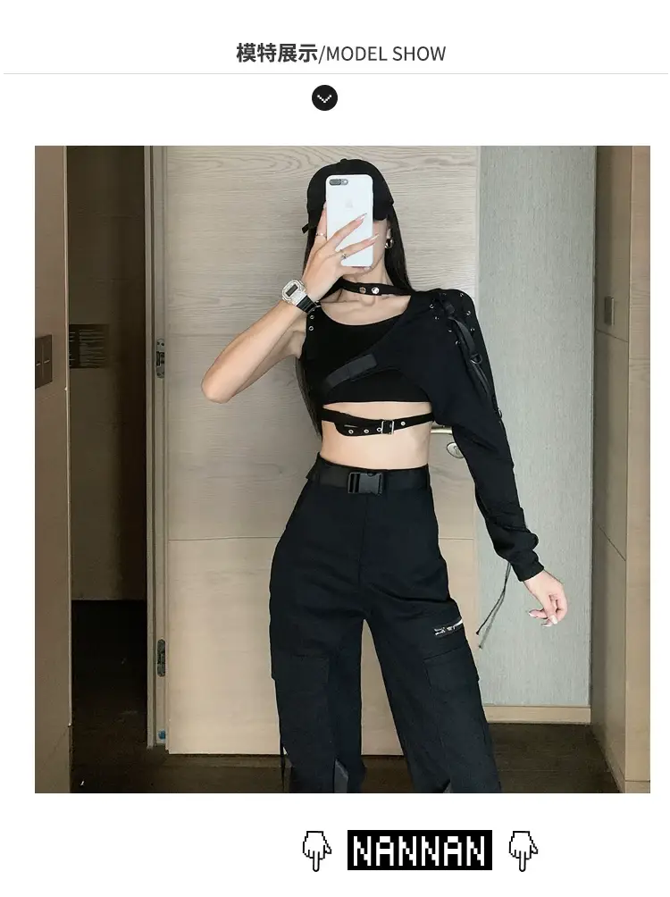 Black Camisole Leggings with Long Sleeve Top for Dance Wear — feature 10