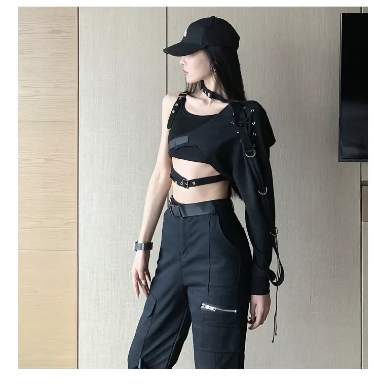 Black Camisole Leggings with Long Sleeve Top for Dance Wear — feature 11