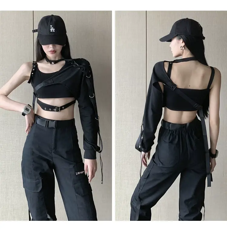 Black Camisole Leggings with Long Sleeve Top for Dance Wear — feature 13