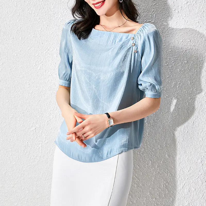 Light Blue Chiffon Women's Top with Side Open Back - Image 5