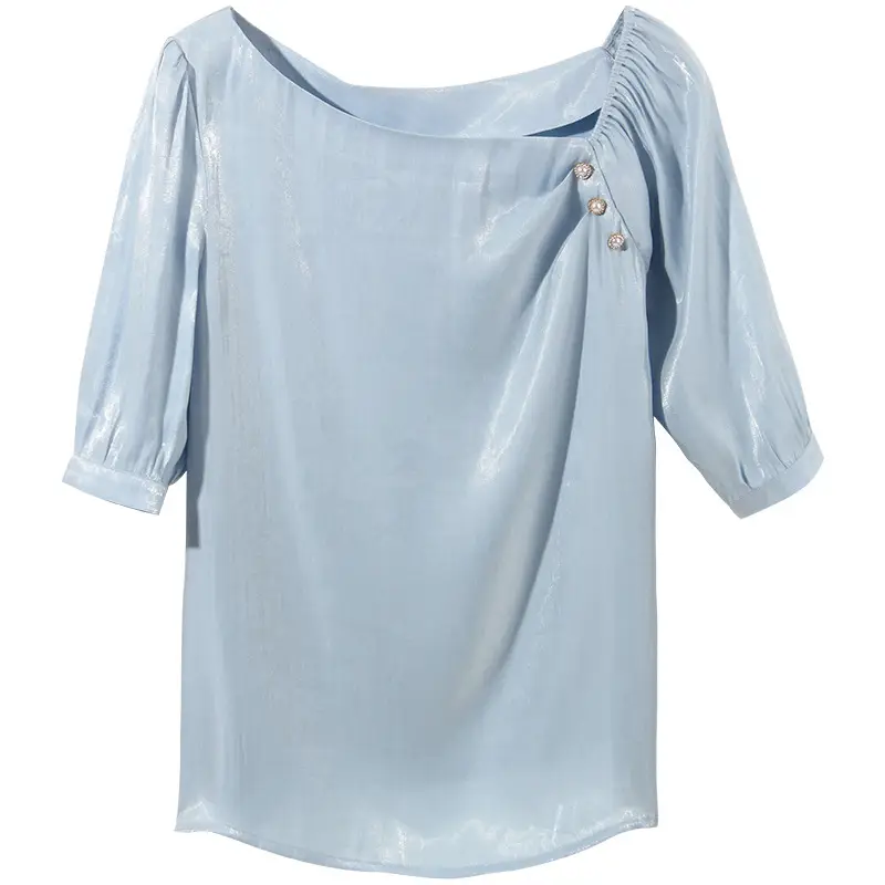 Light Blue Chiffon Women's Top with Side Open Back - Image 6