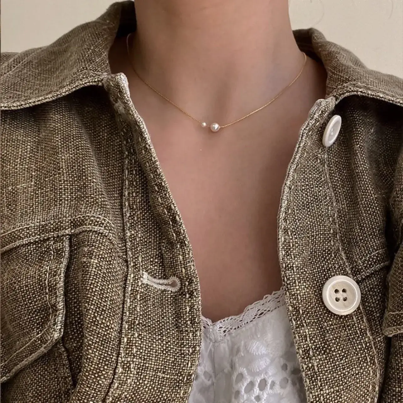 3-6mm Gold Pearl Necklace Adjustable Neck Chain