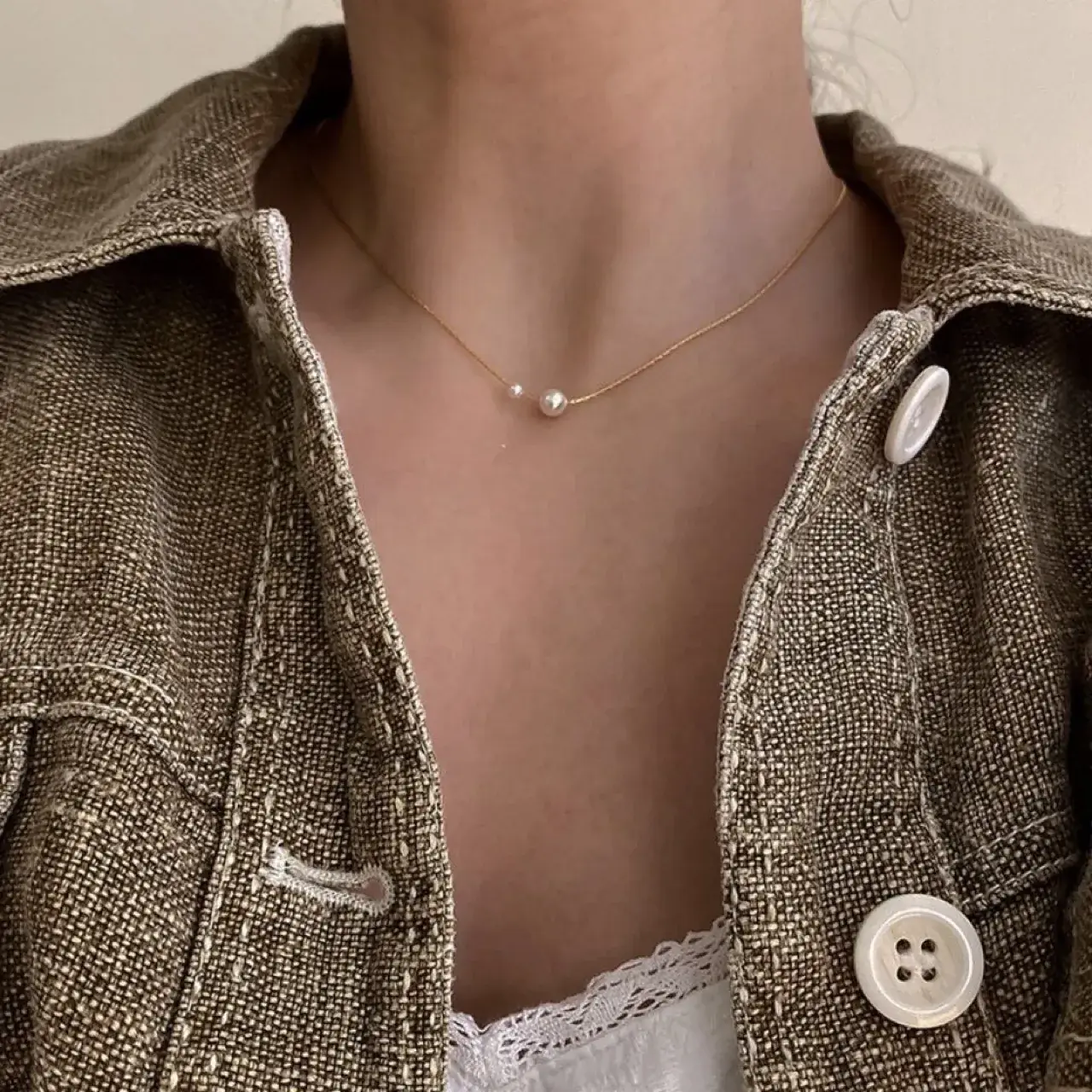 3-6mm Gold Pearl Necklace Adjustable Neck Chain
