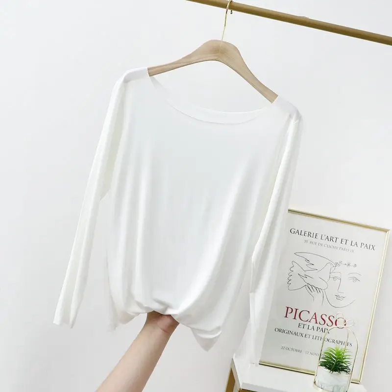 Women's Slim Fit Cotton T-Shirt Brown Long Sleeve - Image 3