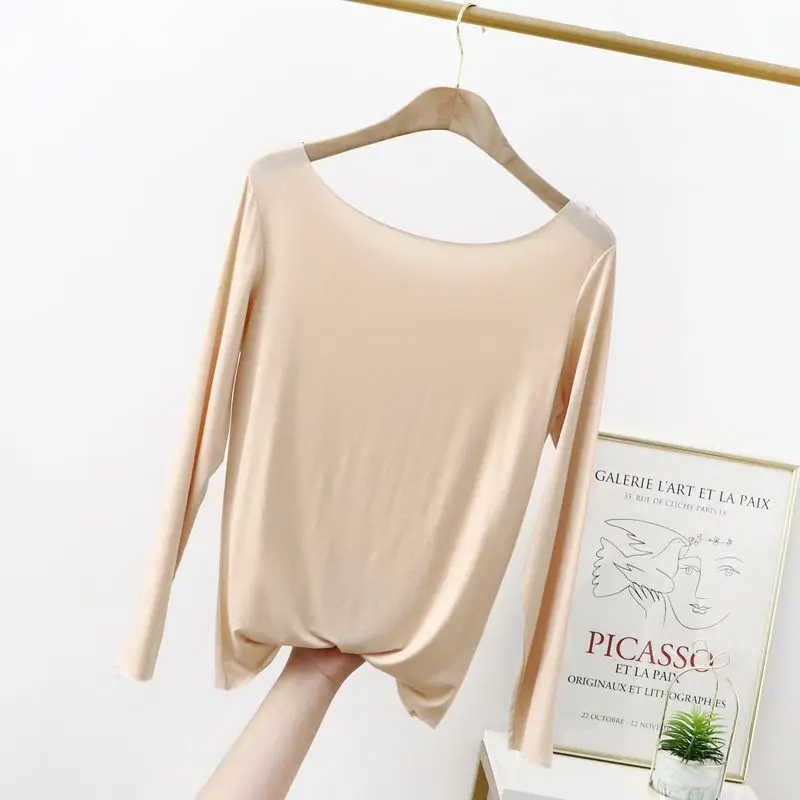 Women's Slim Fit Cotton T-Shirt Brown Long Sleeve - Image 4
