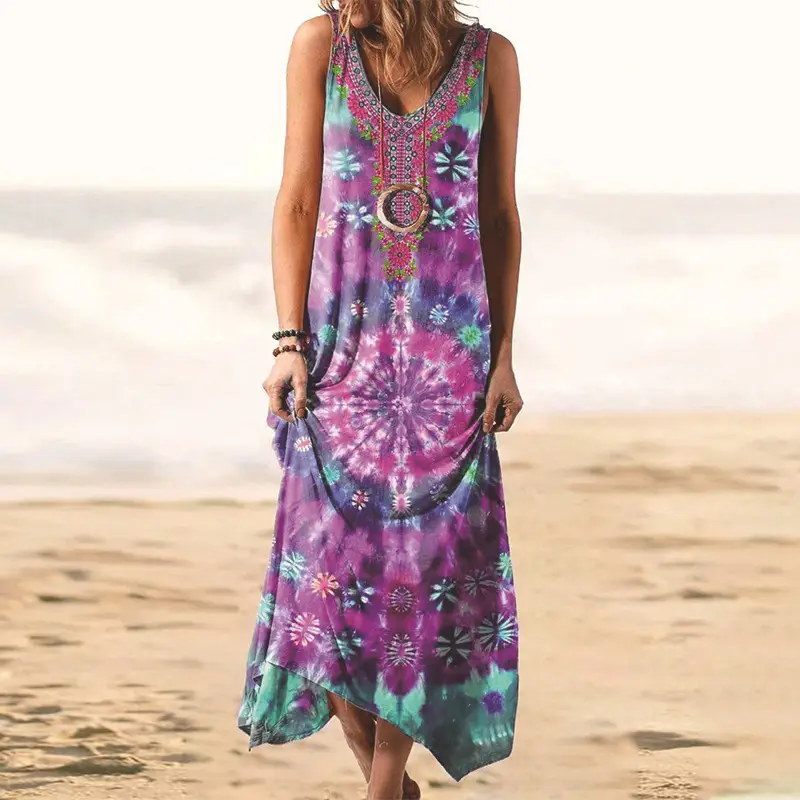 2023 Tie-Dye Printed V-Neck Dress for Women - Image 3
