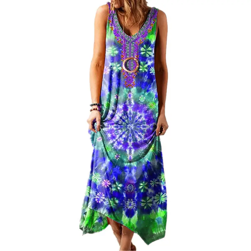 2023 Tie-Dye Printed V-Neck Dress for Women - Image 4