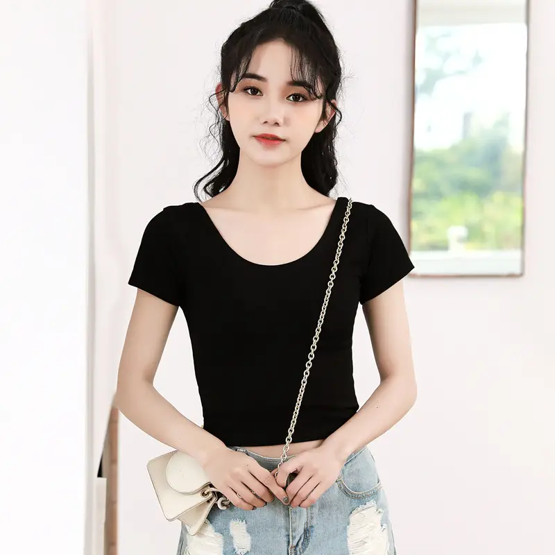 Women Pink Navel-Exposed T-Shirt Short Sleeve - Image 16