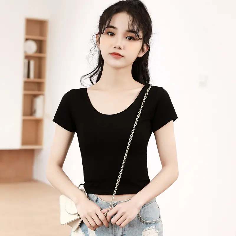 Women Pink Navel-Exposed T-Shirt Short Sleeve - Image 17