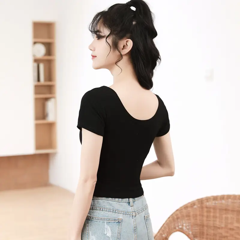 Women Pink Navel-Exposed T-Shirt Short Sleeve - Image 18