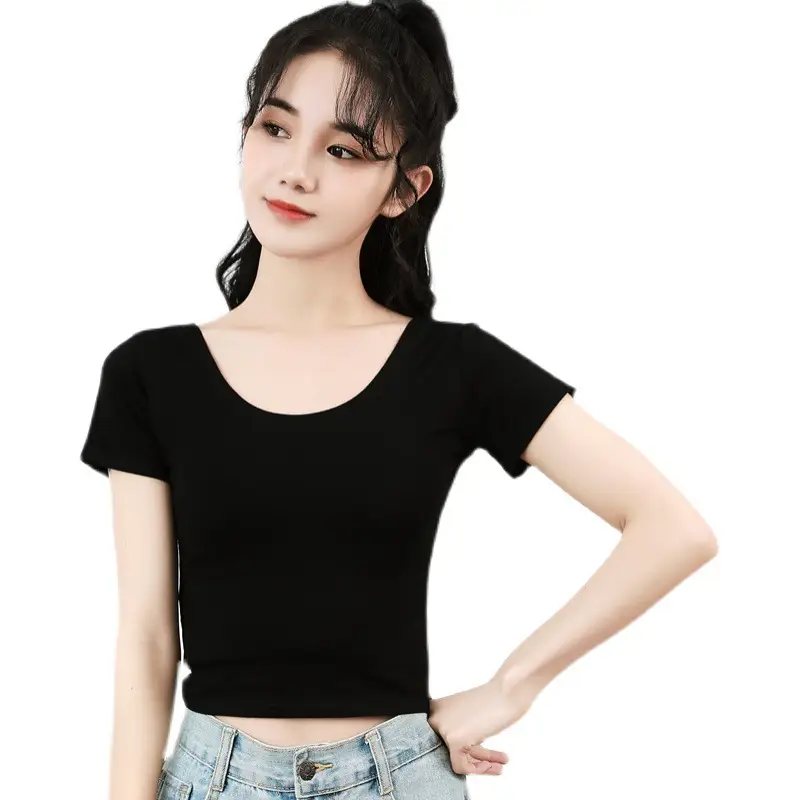 Women Pink Navel-Exposed T-Shirt Short Sleeve - Image 19