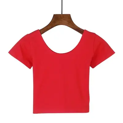 Women Pink Navel-Exposed T-Shirt Short Sleeve - Image 3