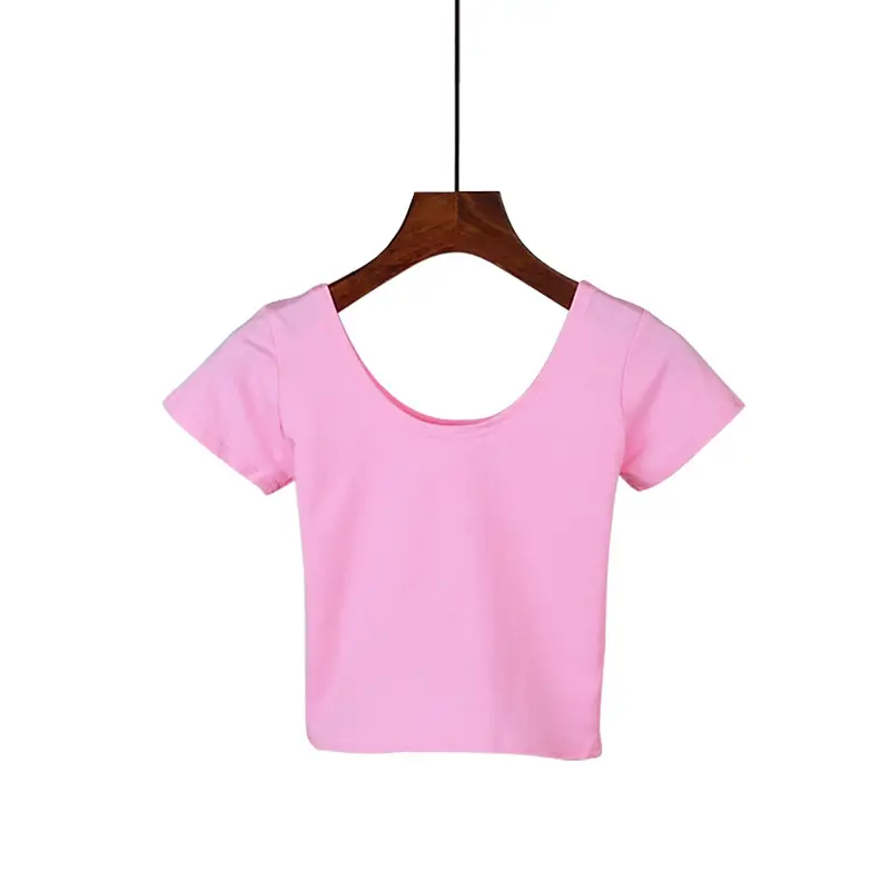 Women Pink Navel-Exposed T-Shirt Short Sleeve - Image 4