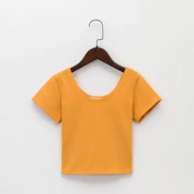 Women Pink Navel-Exposed T-Shirt Short Sleeve - Image 8
