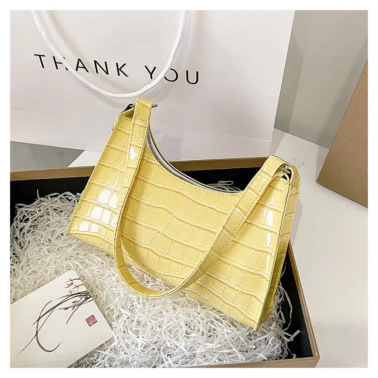 Yellow Croc Texture Shoulder Bag for Women 2023 - Image 2
