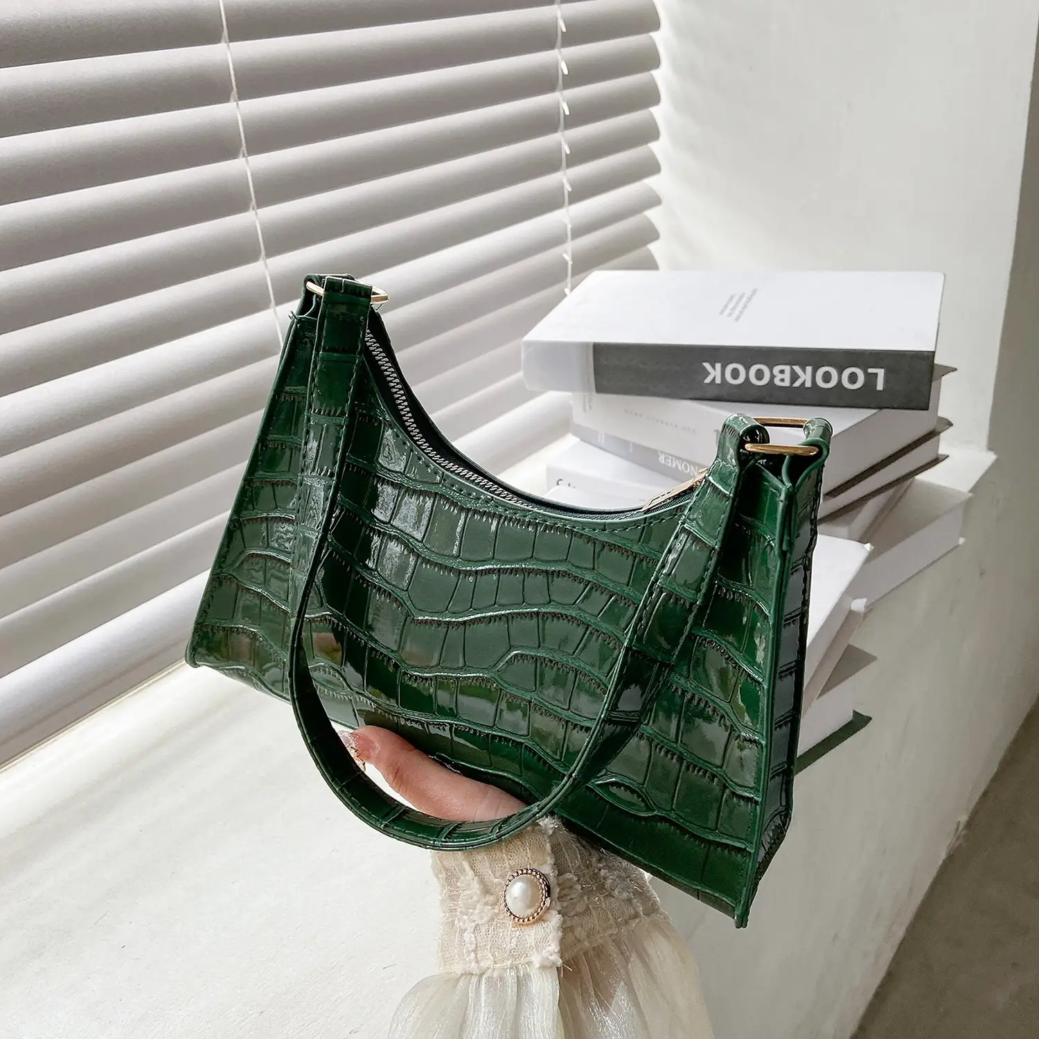 Yellow Croc Texture Shoulder Bag for Women 2023 - Image 3