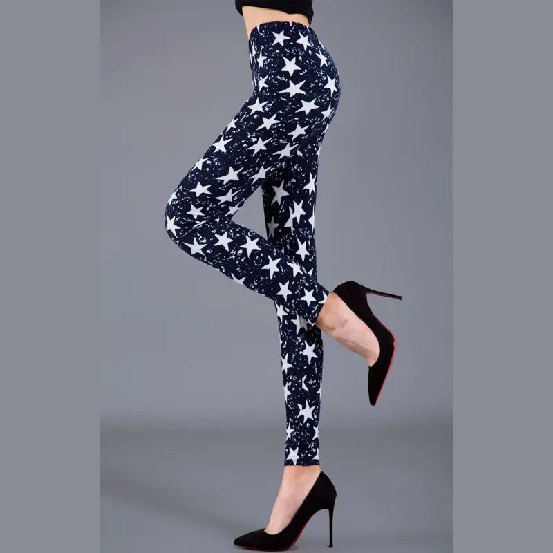 Star Printed Silk Leggings Women Spring Autumn Stretch