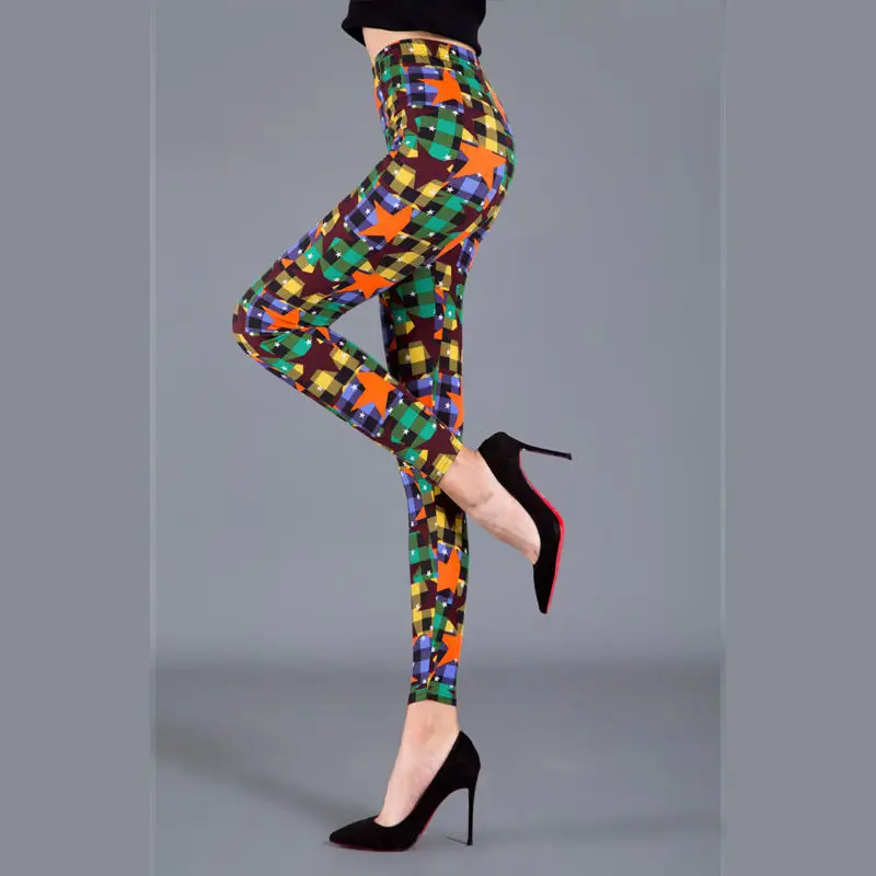 Star Printed Silk Leggings Women Spring Autumn Stretch
