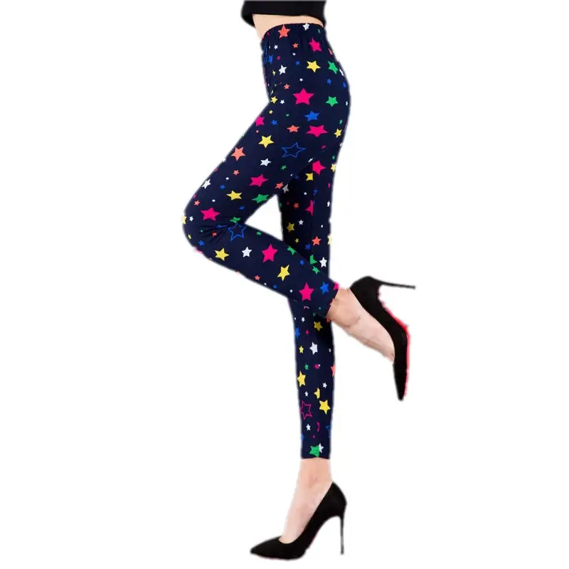 Star Printed Silk Leggings Women Spring Autumn Stretch