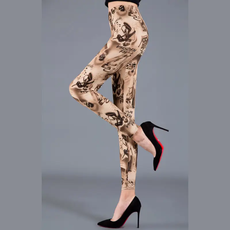 Star Printed Silk Leggings Women Spring Autumn Stretch