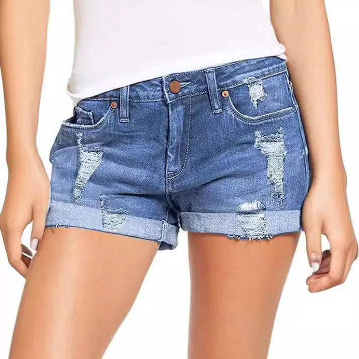 Cross-Border Ripped Denim Shorts Women Stretch Medium - Image 6