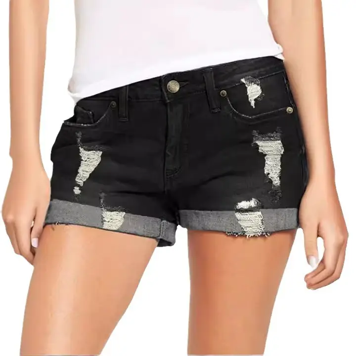 Cross-Border Ripped Denim Shorts Women Stretch Medium - Image 8