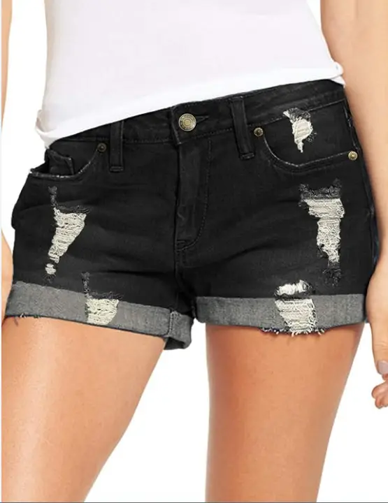 Cross-Border Ripped Denim Shorts Women Stretch Medium — feature 9