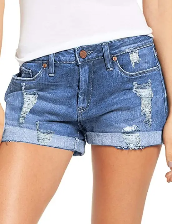 Cross-Border Ripped Denim Shorts Women Stretch Medium - Image 3