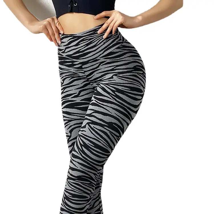 Women Zebra Print Wrinkle Yoga Trousers CM545 - Image 6