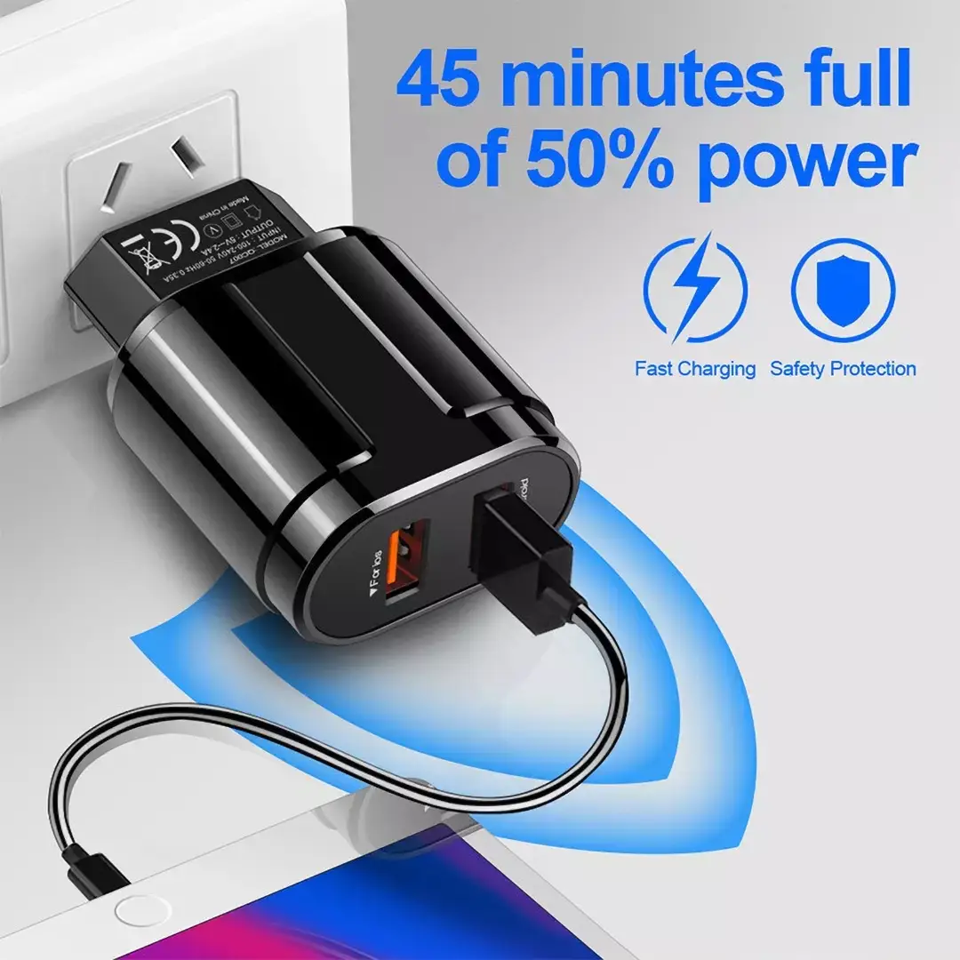 2.4A Dual USB Travel Charger with Impact Resistant Shell - Image 2