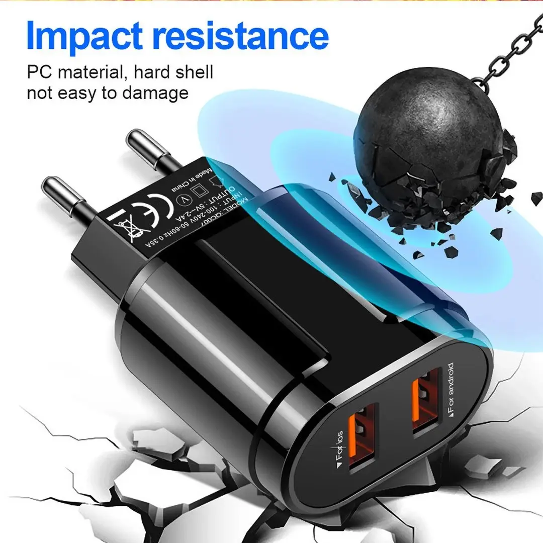 2.4A Dual USB Travel Charger with Impact Resistant Shell - Image 5