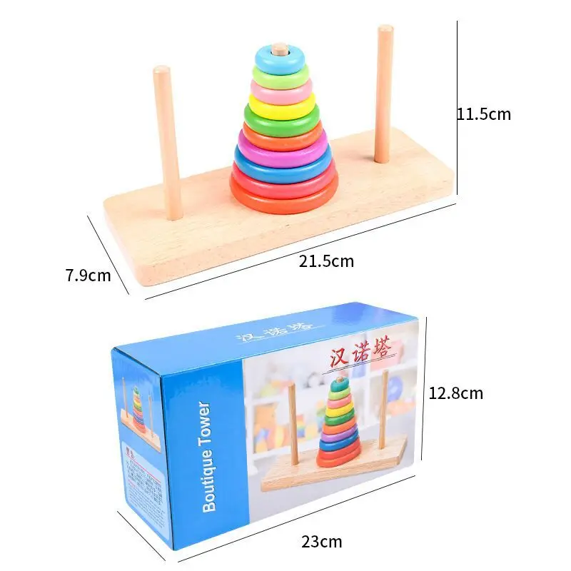 Wooden Hanoi Tower for Kids 10 Levels Educational Game - Image 6