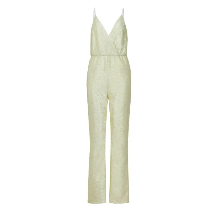 White V-Neck Strap Pants for Women