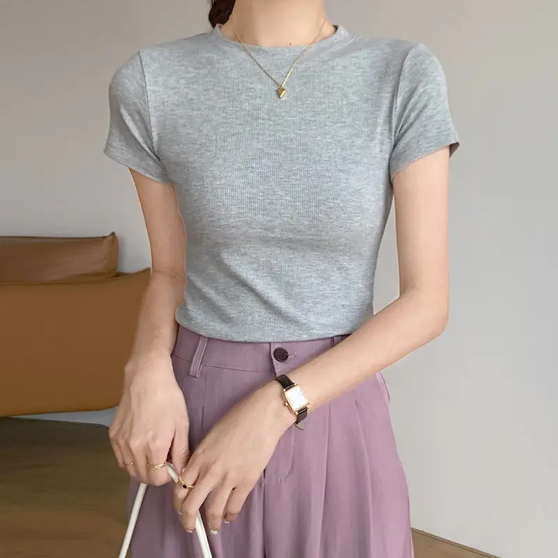 Women Ribbed Cotton T-Shirt Summer 2025 Plus Size - Image 2