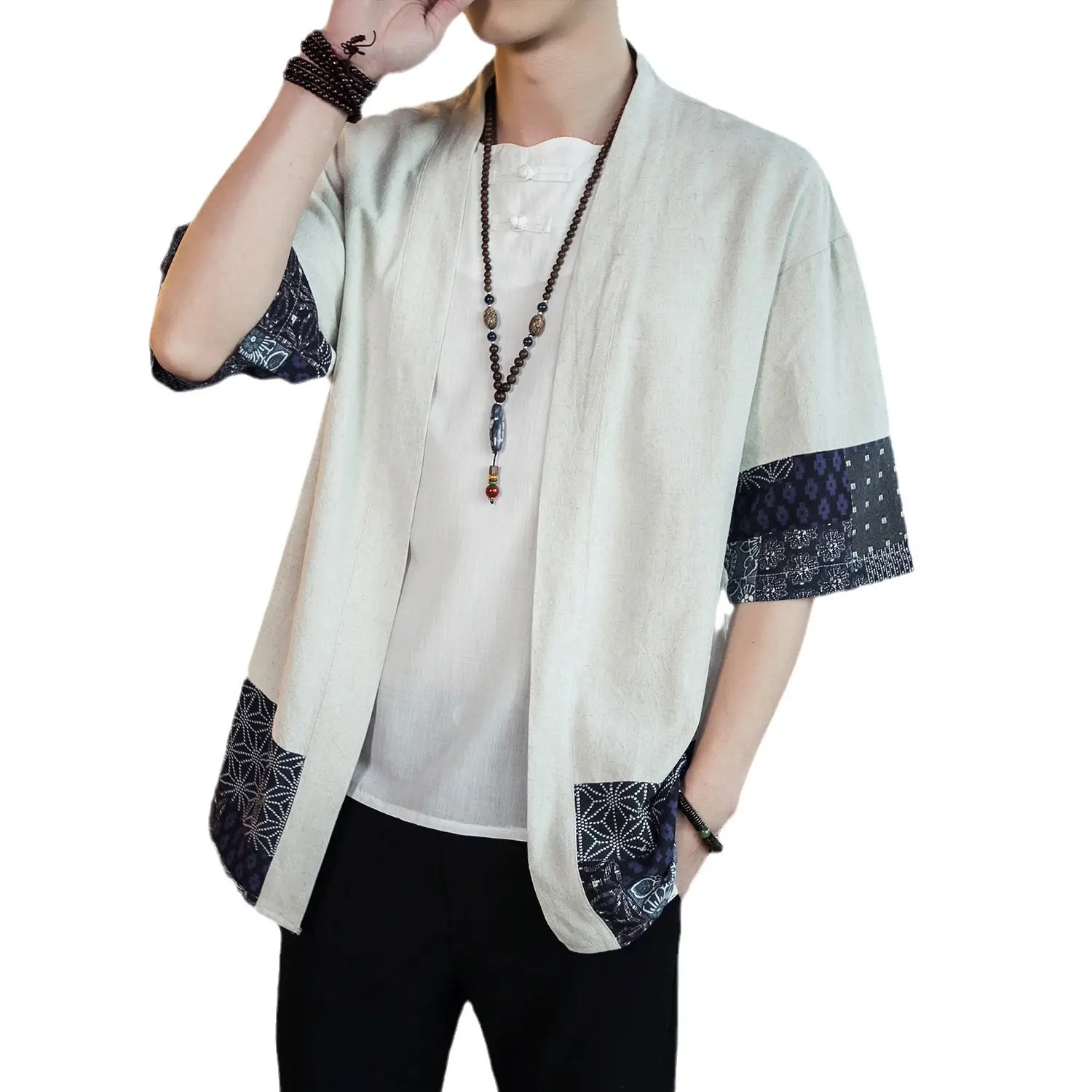 Men's Black Hanfu Trench Coat Cotton Linen Modern Design - Image 7