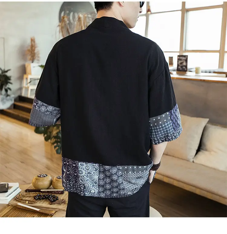 Men's Black Hanfu Trench Coat Cotton Linen Modern Design — feature 14