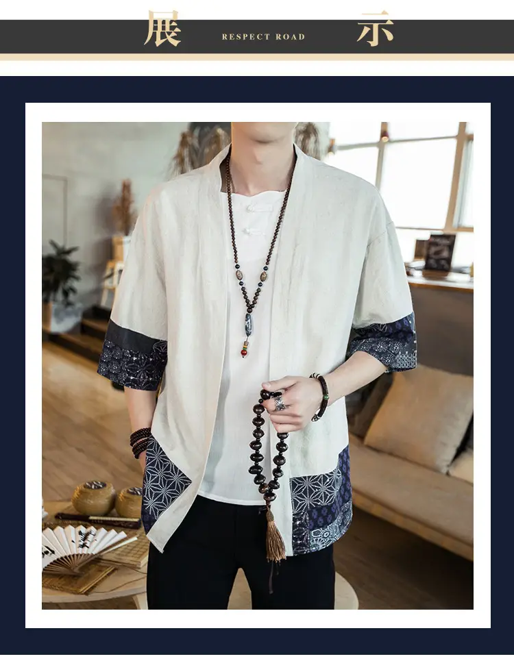 Men's Black Hanfu Trench Coat Cotton Linen Modern Design — feature 5