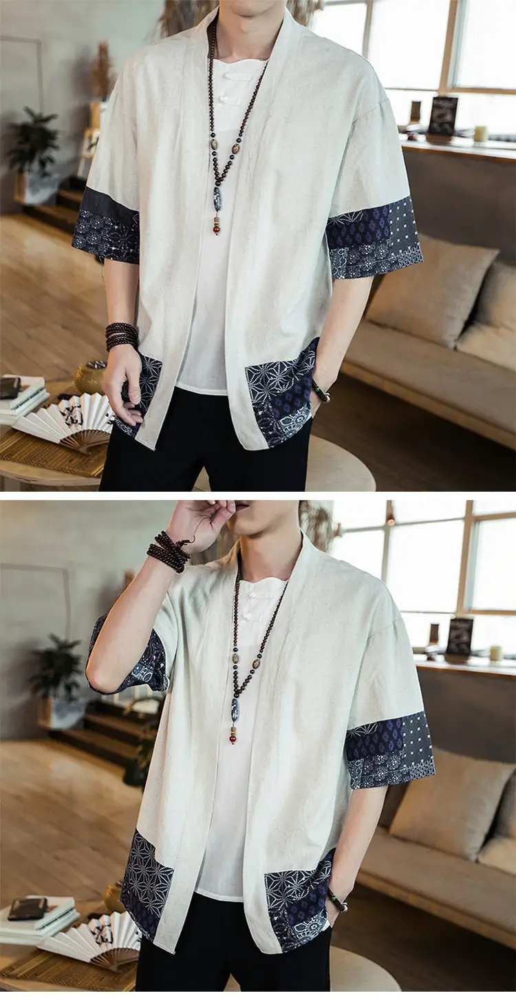 Men's Black Hanfu Trench Coat Cotton Linen Modern Design — feature 6