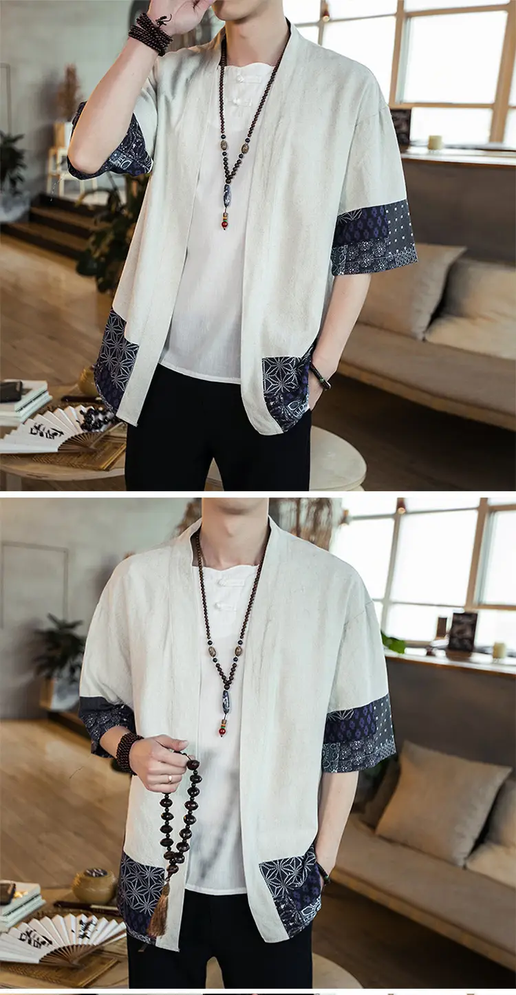 Men's Black Hanfu Trench Coat Cotton Linen Modern Design — feature 8