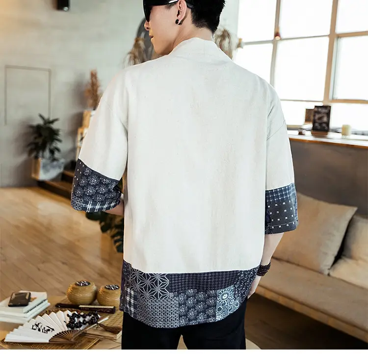 Men's Black Hanfu Trench Coat Cotton Linen Modern Design — feature 9