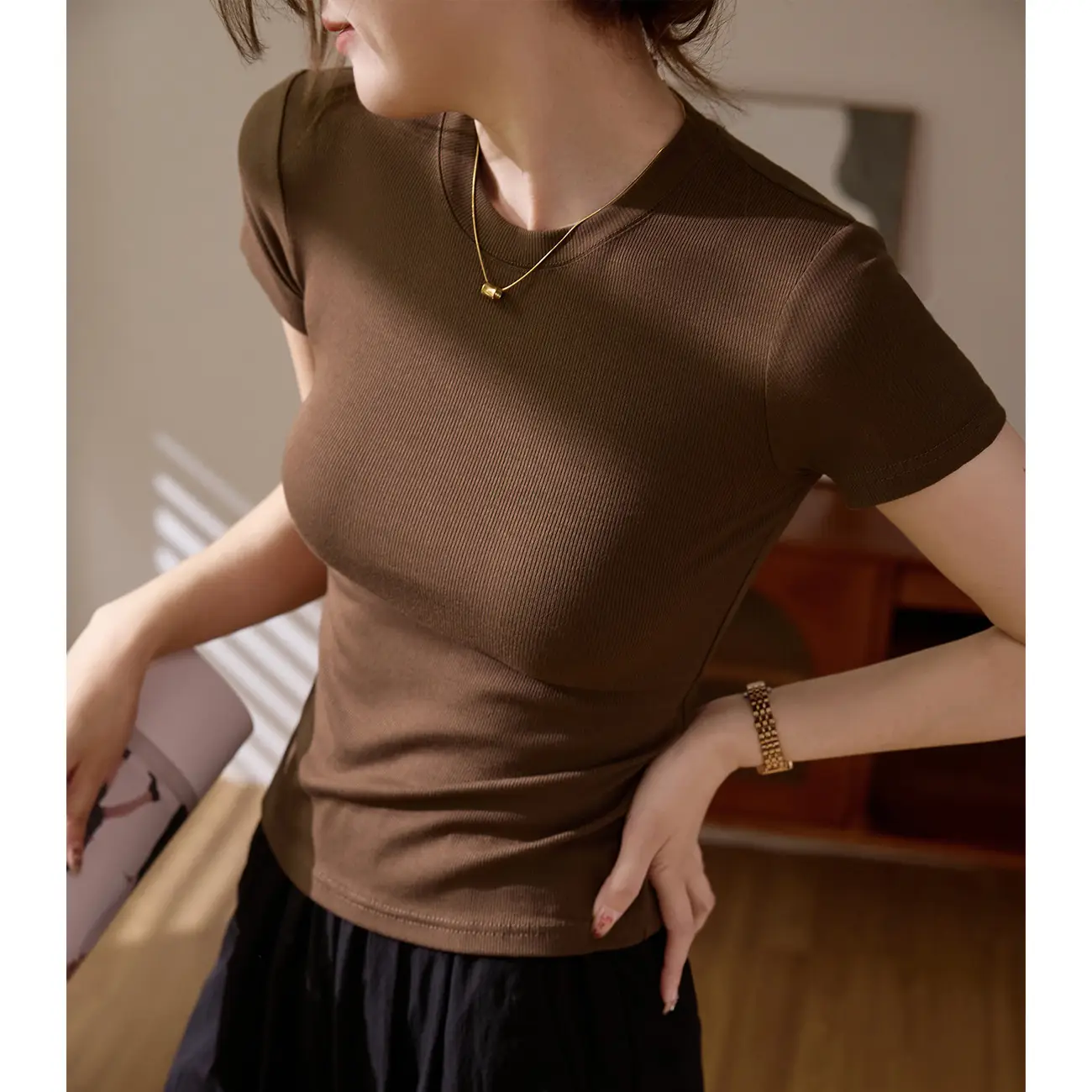 Women's Short Sleeve T-Shirt Olive Green Large - Image 4