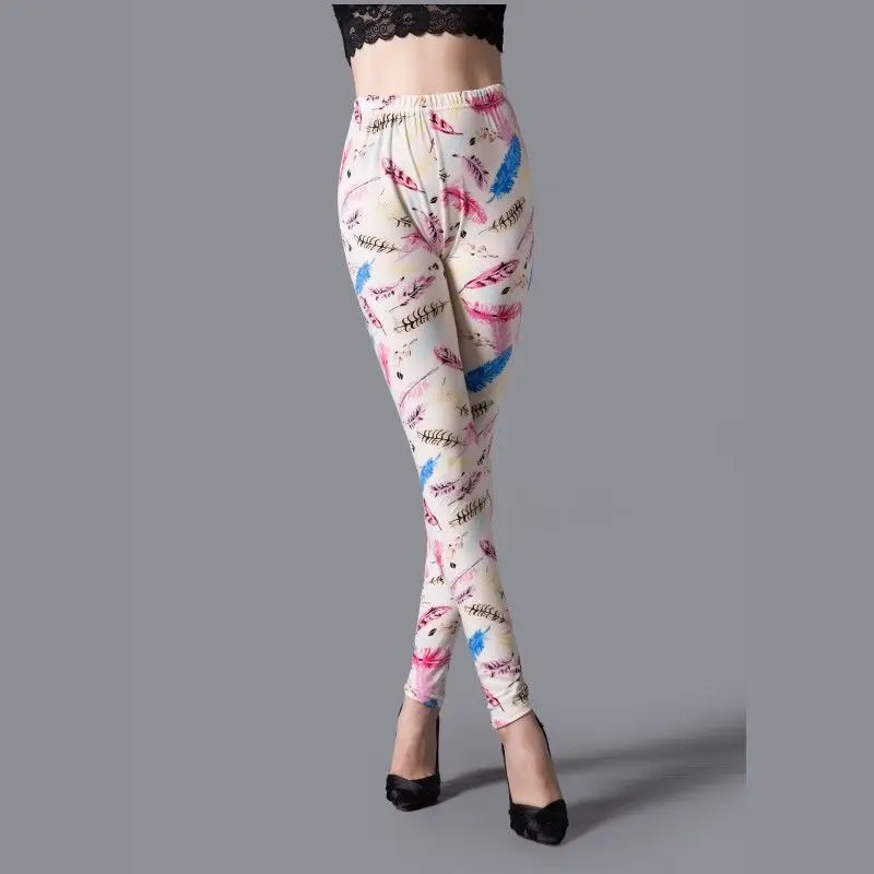 Women Thin Leggings Cartoon Print Large High Waist - Image 19