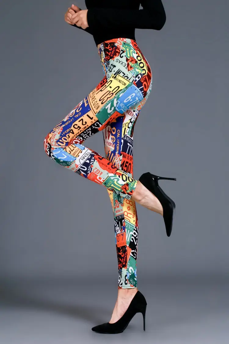 Women Thin Leggings Cartoon Print Large High Waist - Image 12