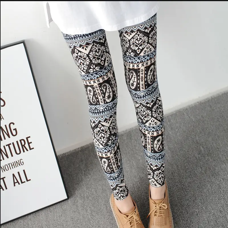 Women Thin Leggings Cartoon Print Large High Waist - Image 16