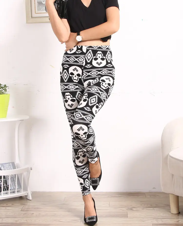 Women Thin Leggings Cartoon Print Large High Waist - Image 7