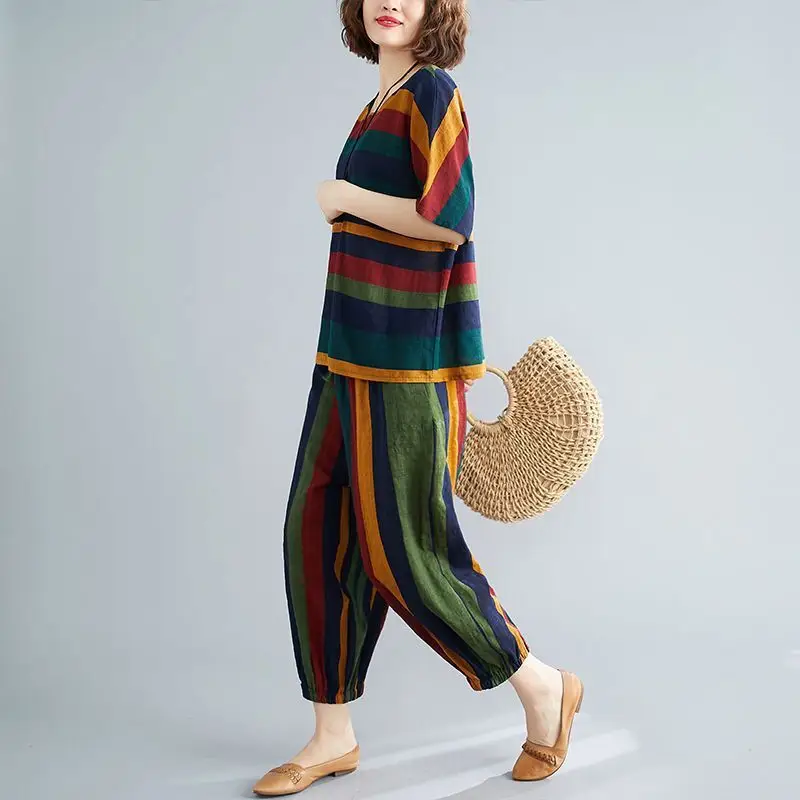 Women's Striped Loose Fit Summer Suit Set - Image 3