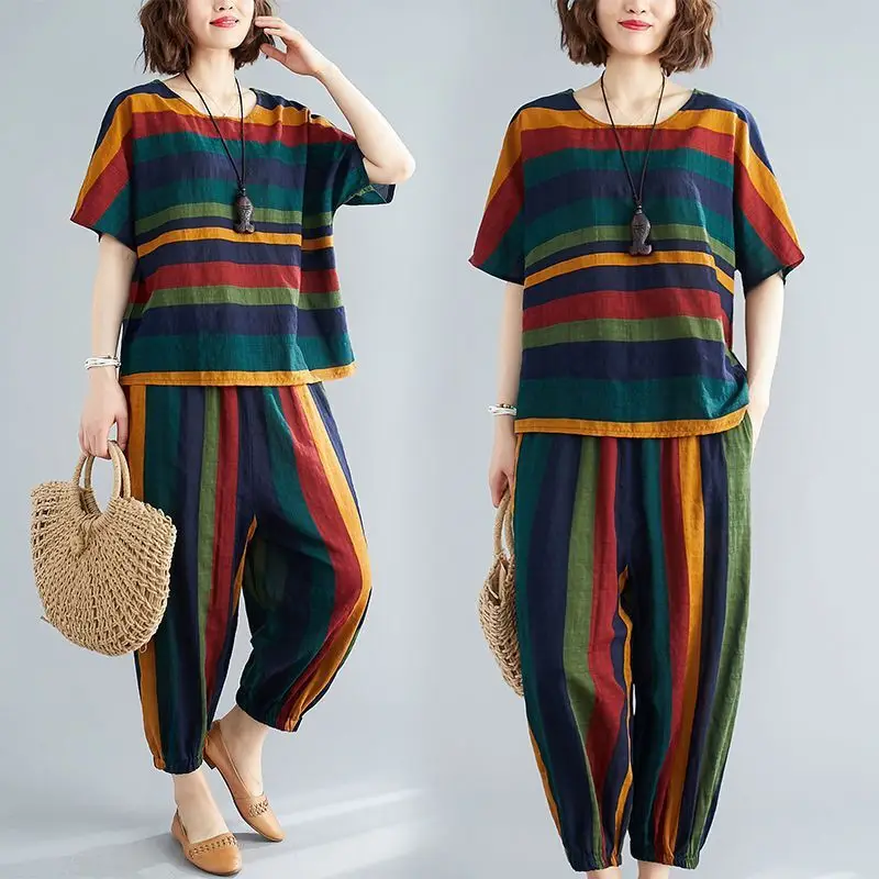 Women's Striped Loose Fit Summer Suit Set — feature 2