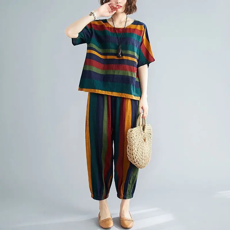 Women's Striped Loose Fit Summer Suit Set — feature 3