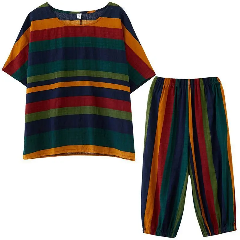 Women's Striped Loose Fit Summer Suit Set — feature 4