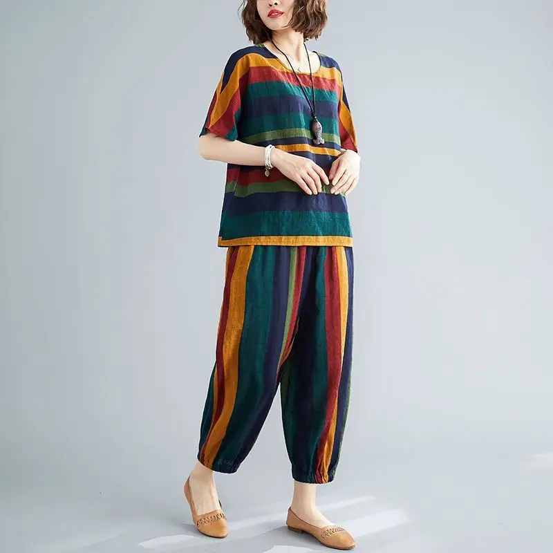 Women's Striped Loose Fit Summer Suit Set — feature 5